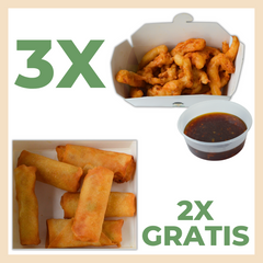 Sonderangebot 3xGebackenes Hühnerfleisch mit Knoblauchsauce (scharf🌶️) 051 + 2xMini Frühlingsrollen 1010 GRATIS 1